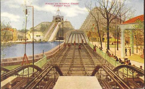 POSTCARD - CHICAGO - FOREST PARK AMUSEMENT PARK - STEEEPLE CHASE TRACKS - STUNNING - EARLY
